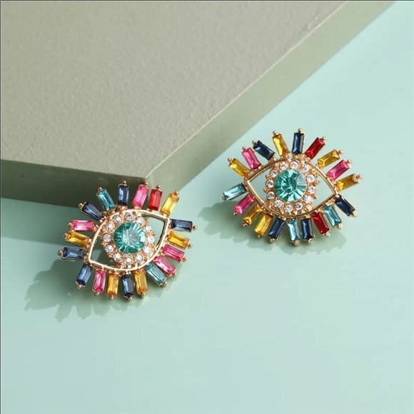 NEW Colorful Evil Eye Stud Earrings - Picture 2 of 4